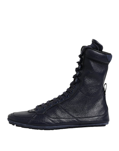 Dark Blue Leather KING High Top Sneakers Shoes