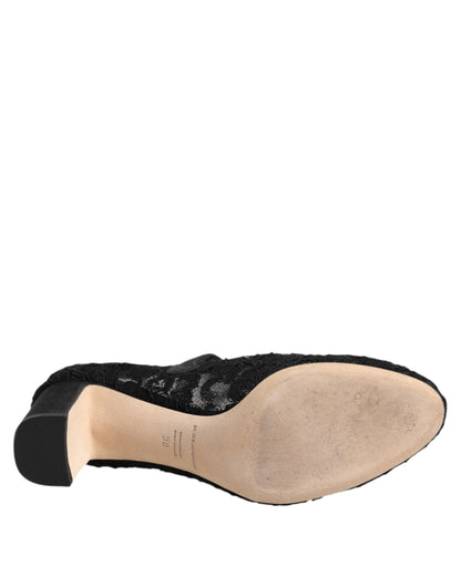 Black Mary Jane Taormina Lace Pumps Shoes