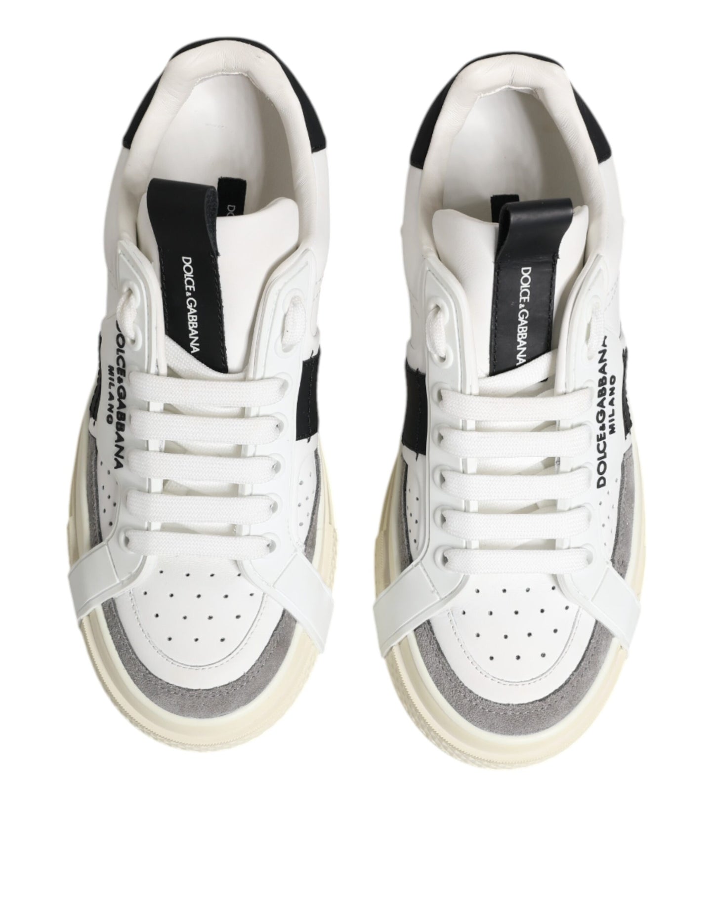 White Black Leather Low Top Sneakers Shoes