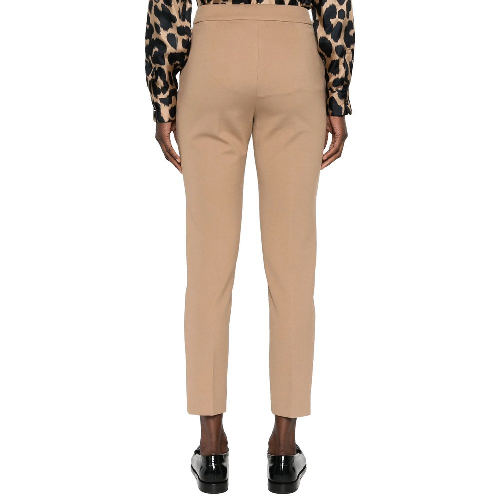 Brown Elastane Cropped Pants