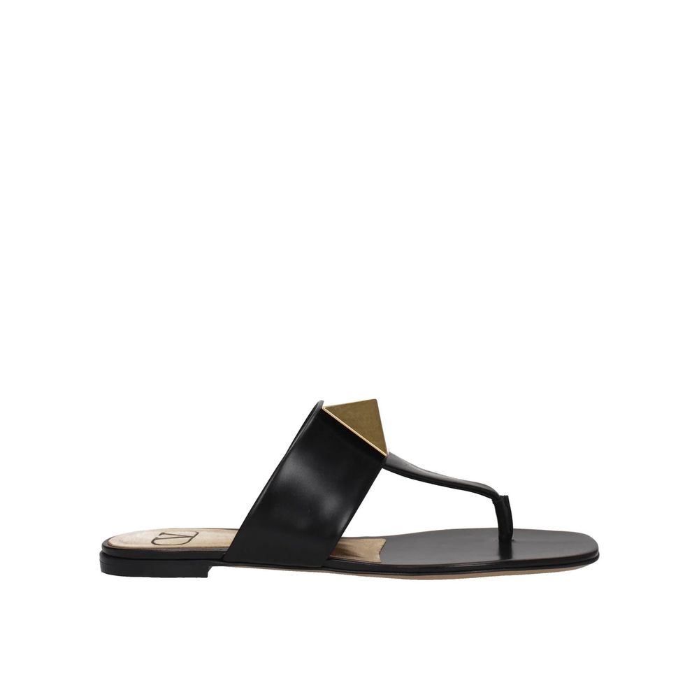 Black Calfskin Strap-On Sandals