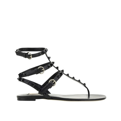 Black Calfskin Flat Sandals