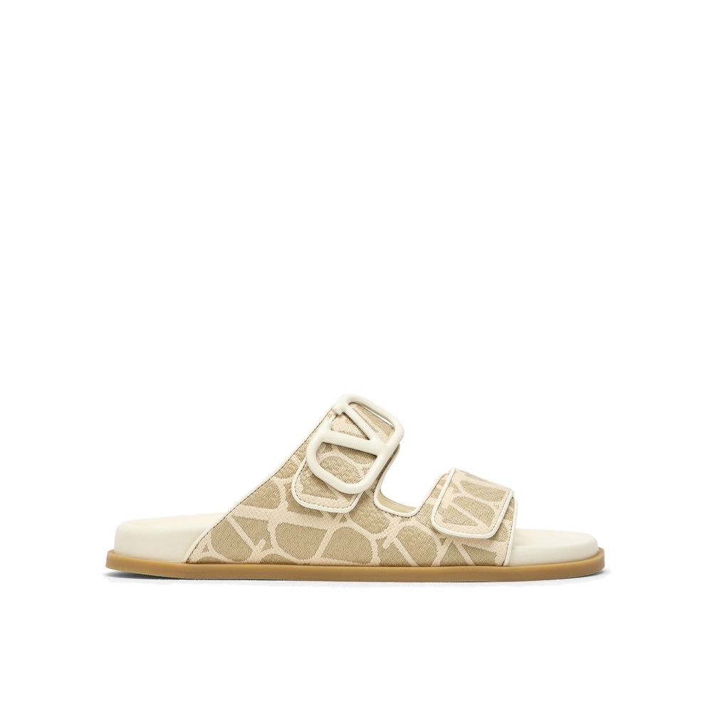 Bicolor Fabric Strap-On Sandals