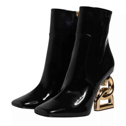 Black Jackie Leather Mid Calf Boots Shoes