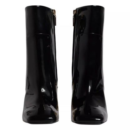 Black Jackie Leather Mid Calf Boots Shoes