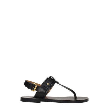 Black Leather Flip-Flop Sandals