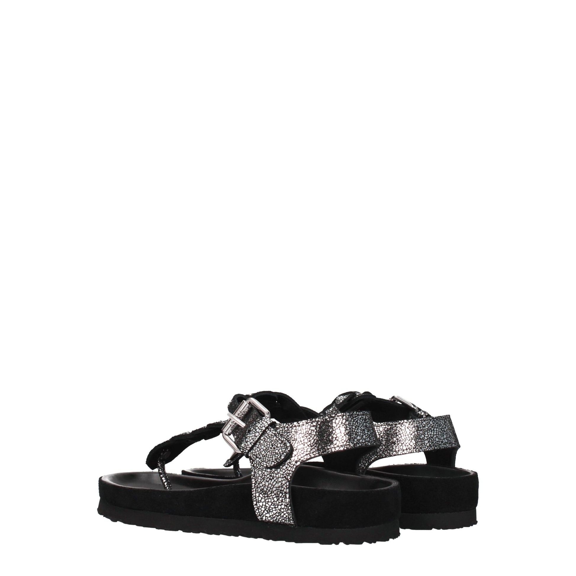 Black Leather Flip-Flop Sandals
