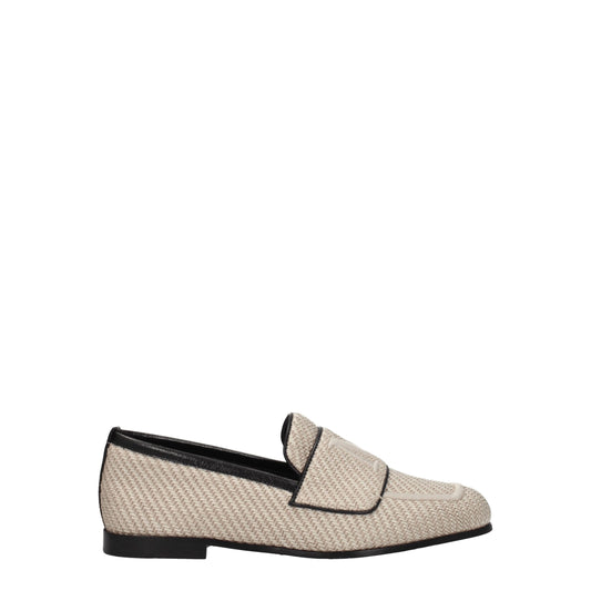 Beige Fabric Slip-On Loafers