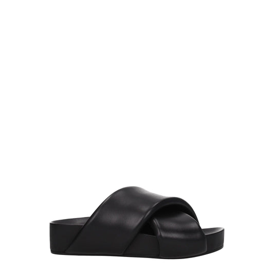 Black Leather Slippers