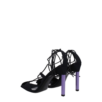 Black Fabric Stiletto Heel Sandals