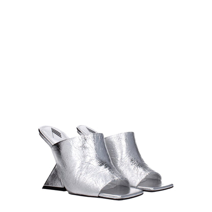 Gray Leather Platform Sandals