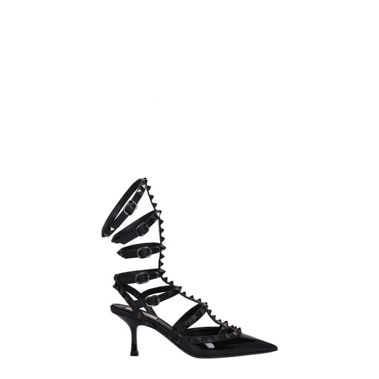 Black Leather Stiletto Heel Sandals
