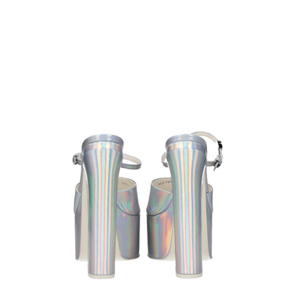 Gray Leather Platform Sandals