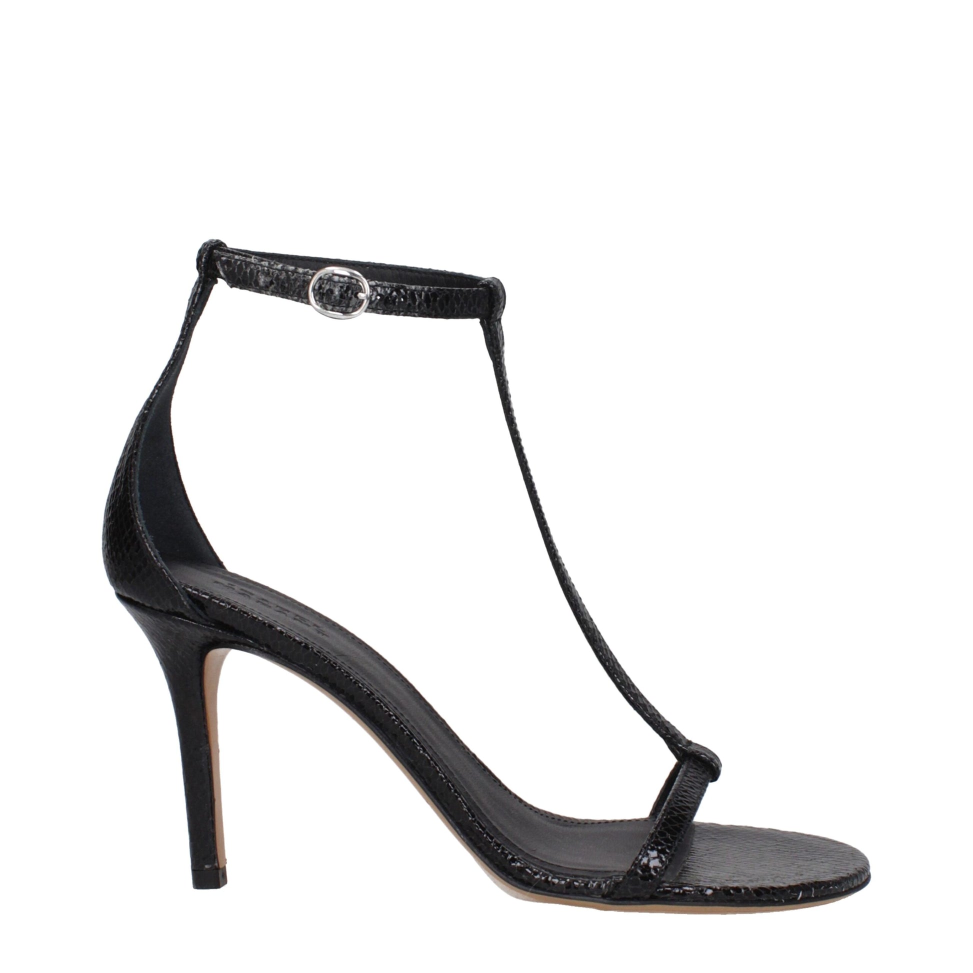 Black Leather Stiletto Heel Sandals
