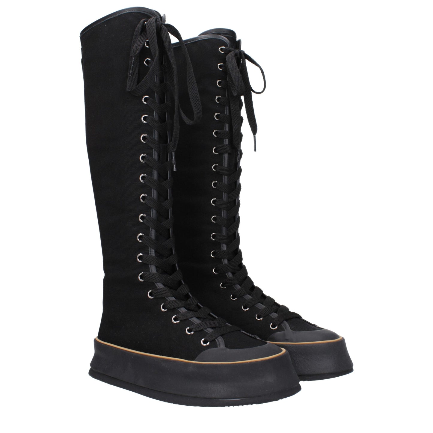Black Fabric Lace-Up Boots