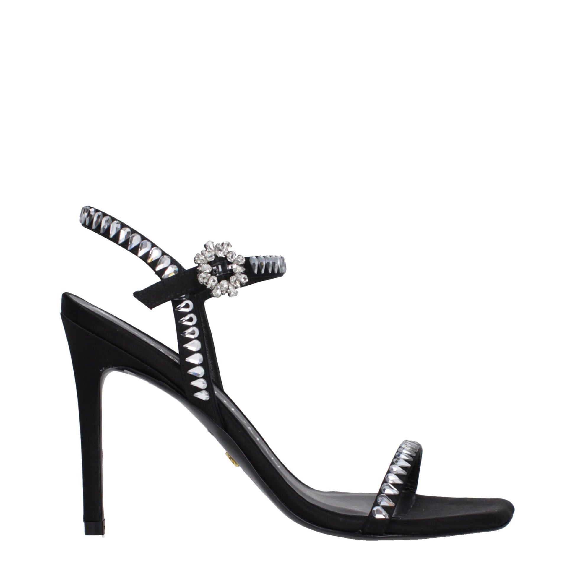 Black Satin Stiletto Heel Sandals