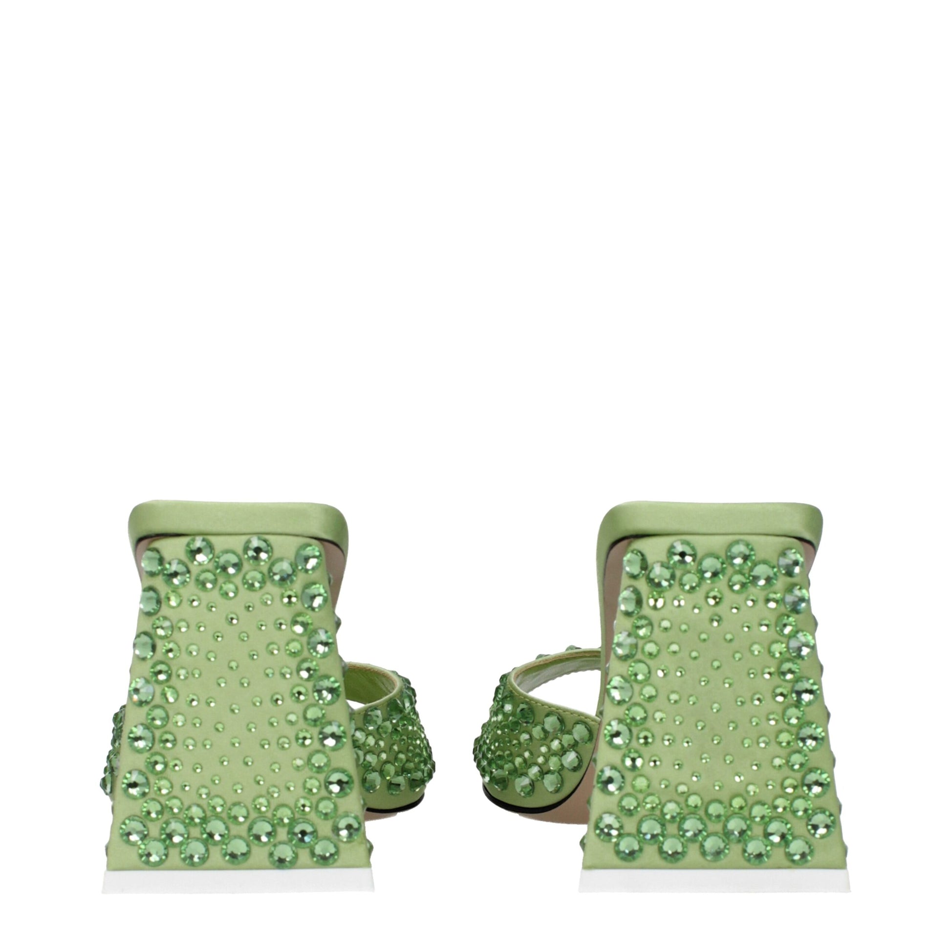 Green Satin Stiletto Heel Sandals