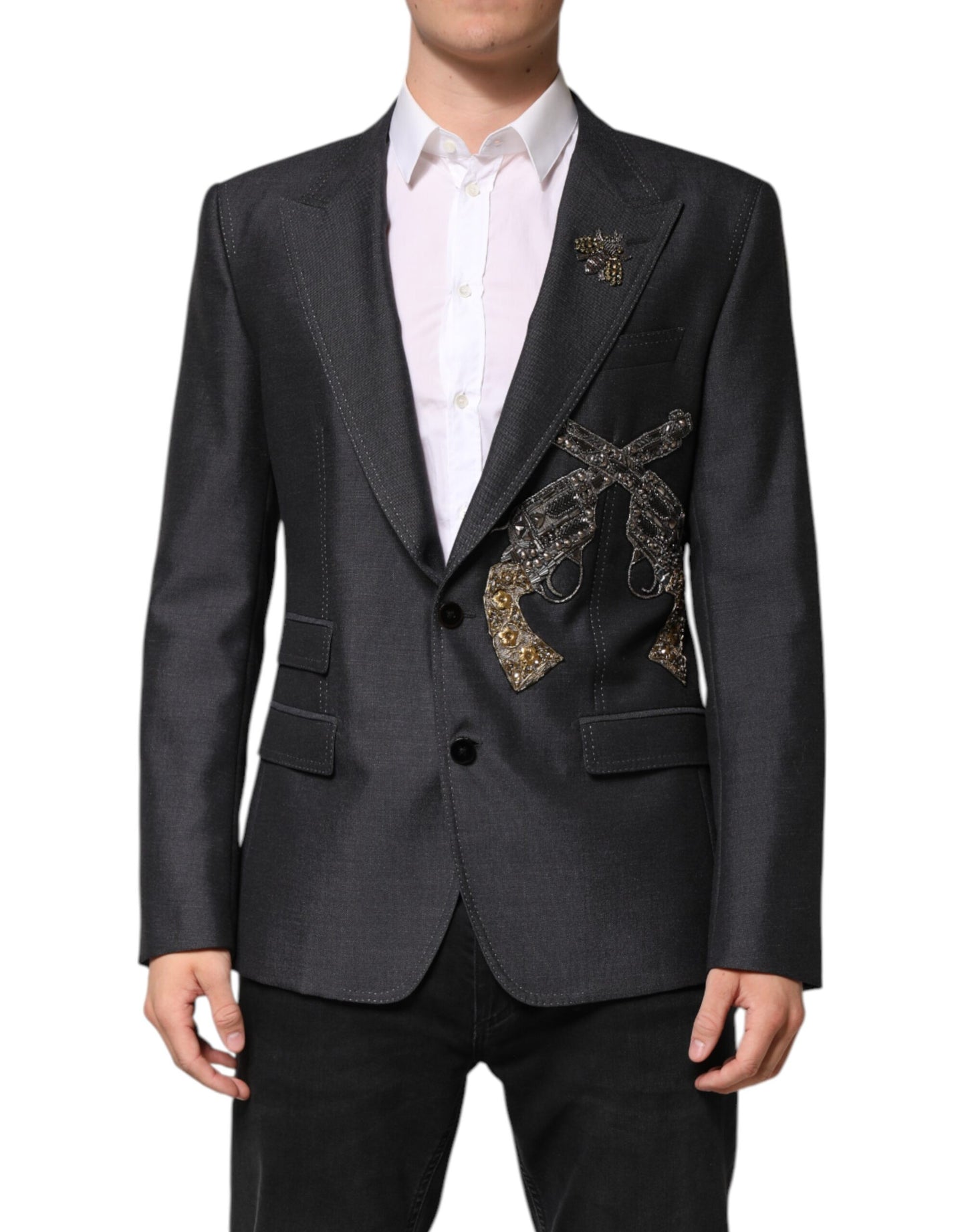 Dark Gray Bee Embroidery SICILIA Coat Blazer