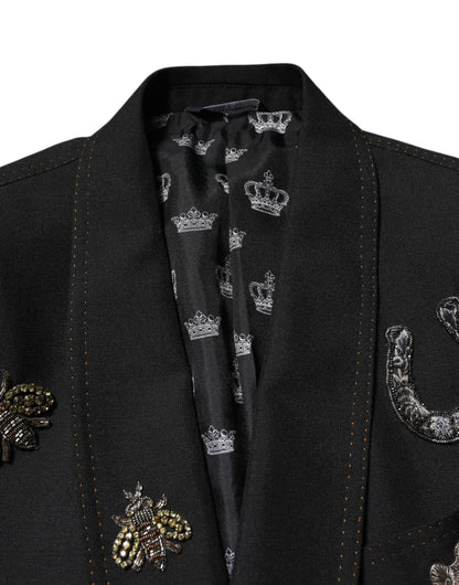 Black Bee Crown Embellished Suit Coat Blazer