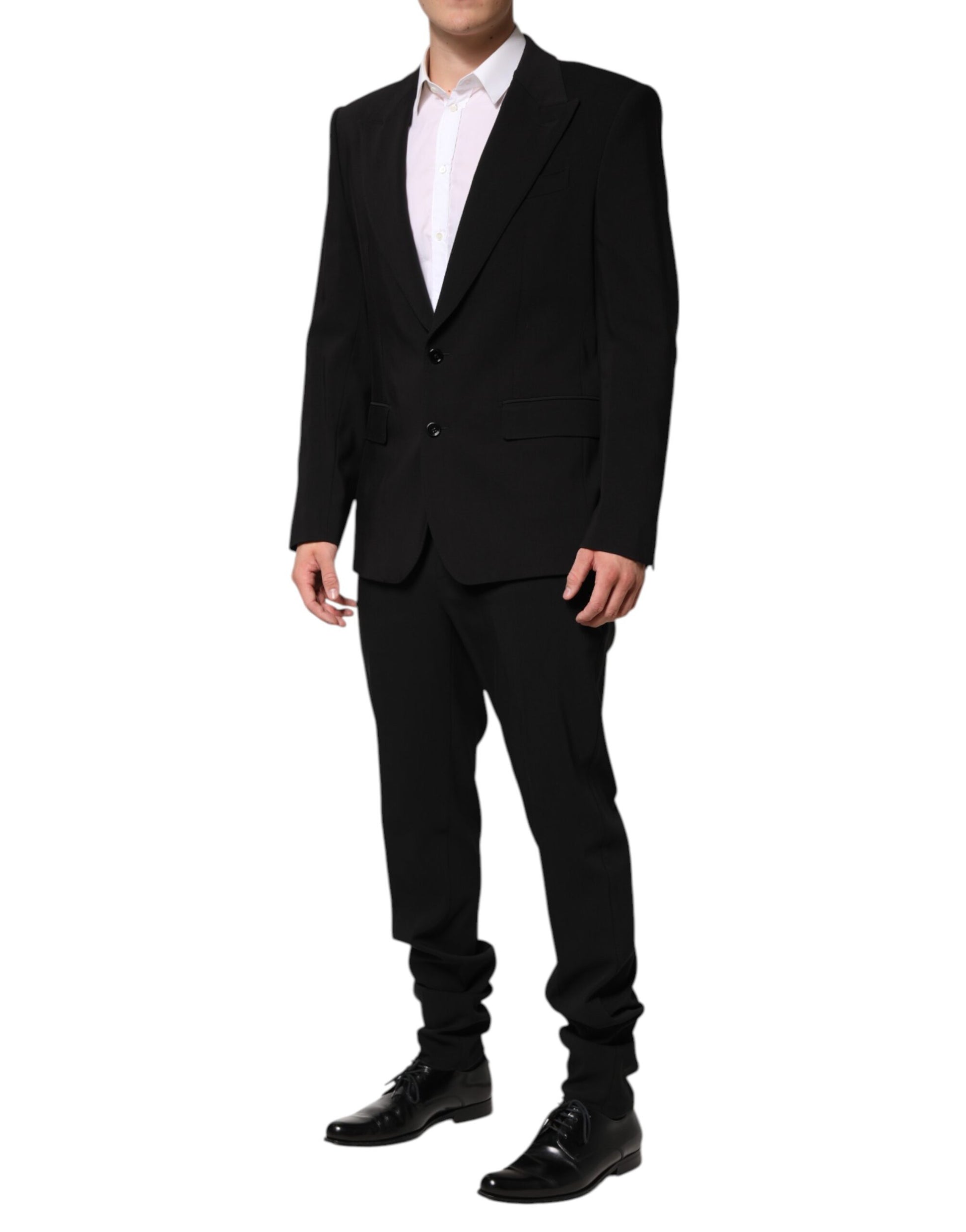 Black Cotton Single Breasted 2 Piece Suit