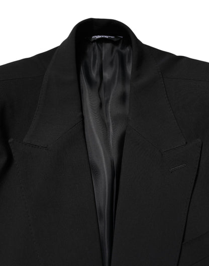 Black Cotton Single Breasted 2 Piece Suit