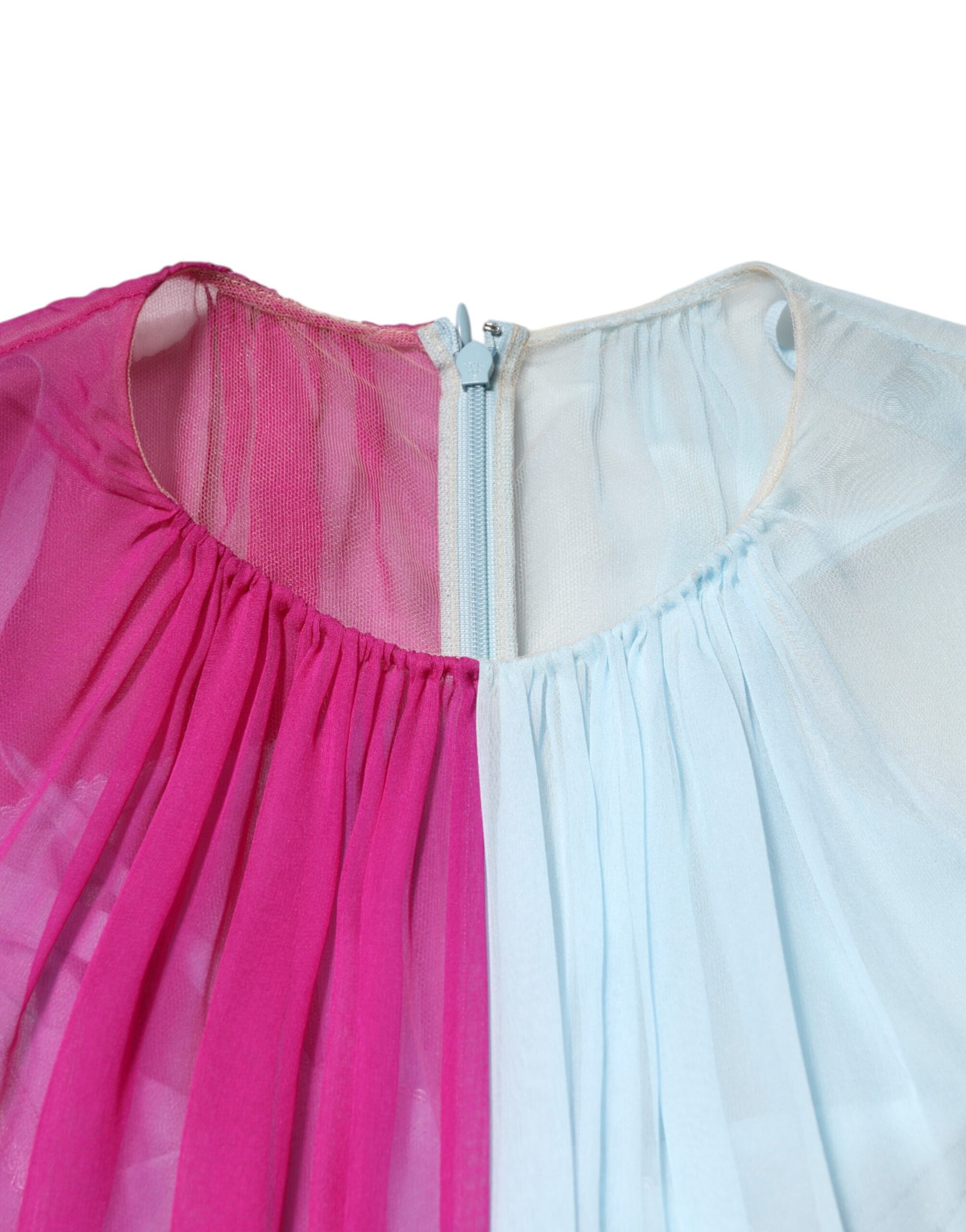 Fuchsia Light Blue Silk Two Tone Midi Dress