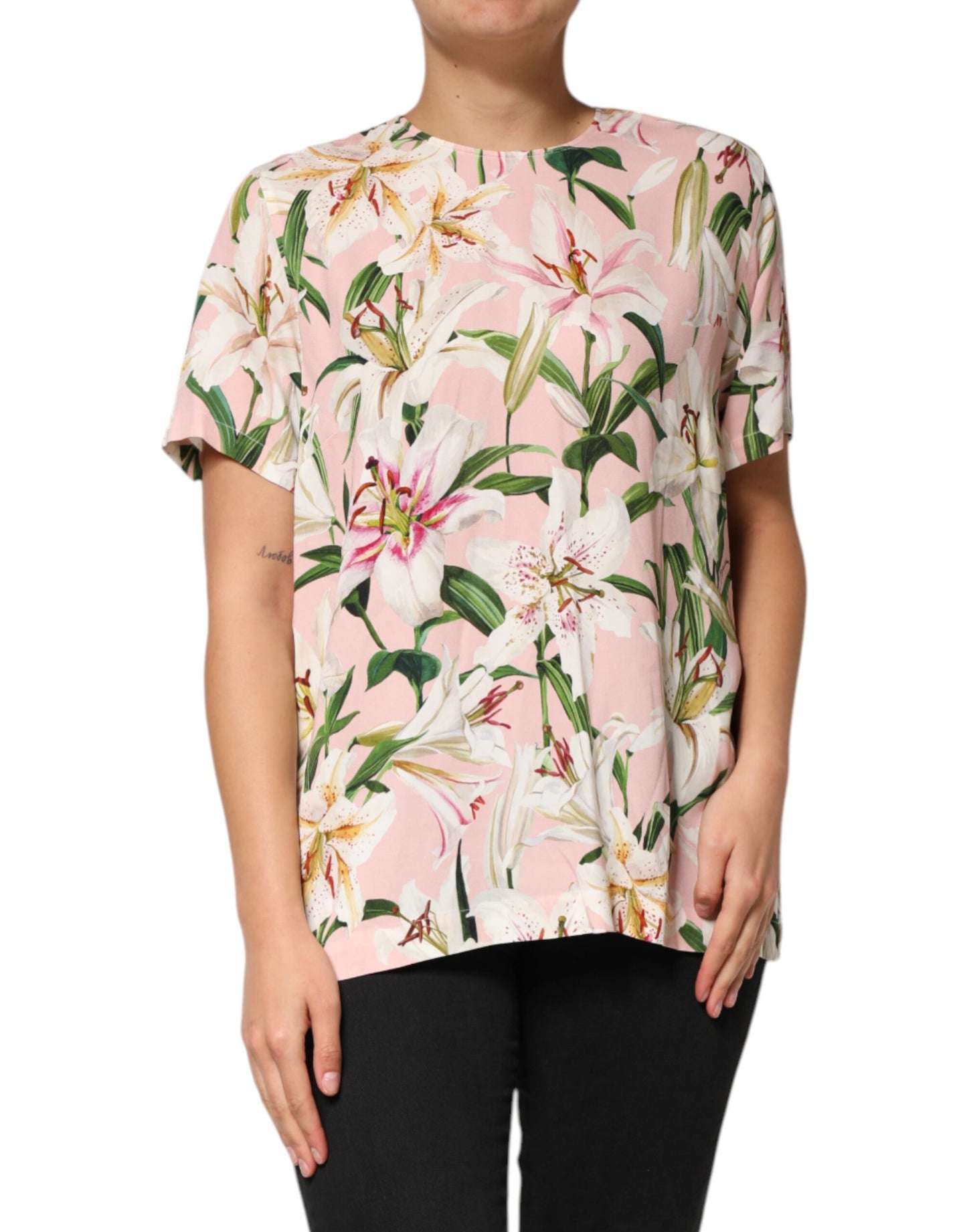 Pink Lily Printed Round Neck Blouse Top