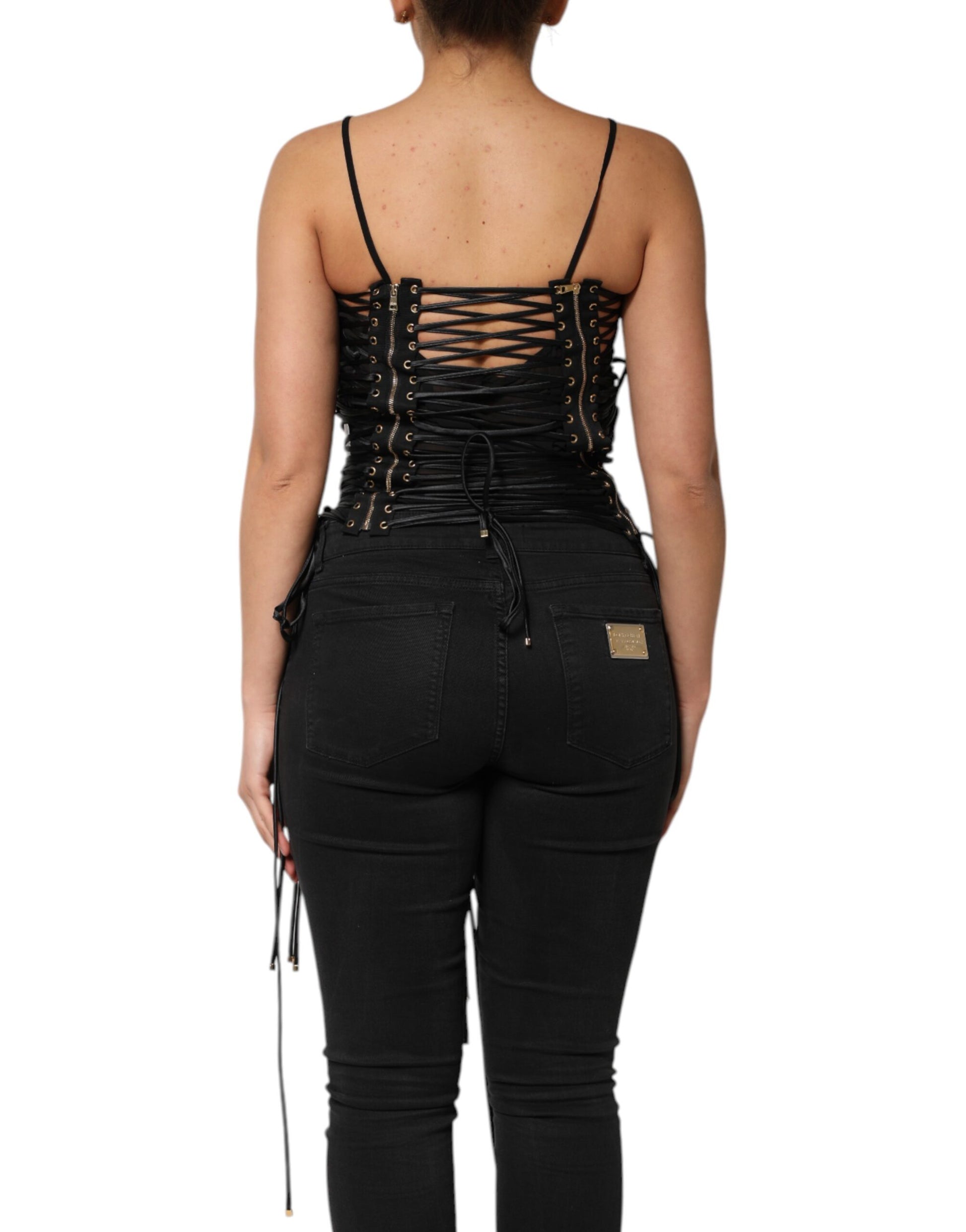 Black Eyelet Embellished Corset Style Top