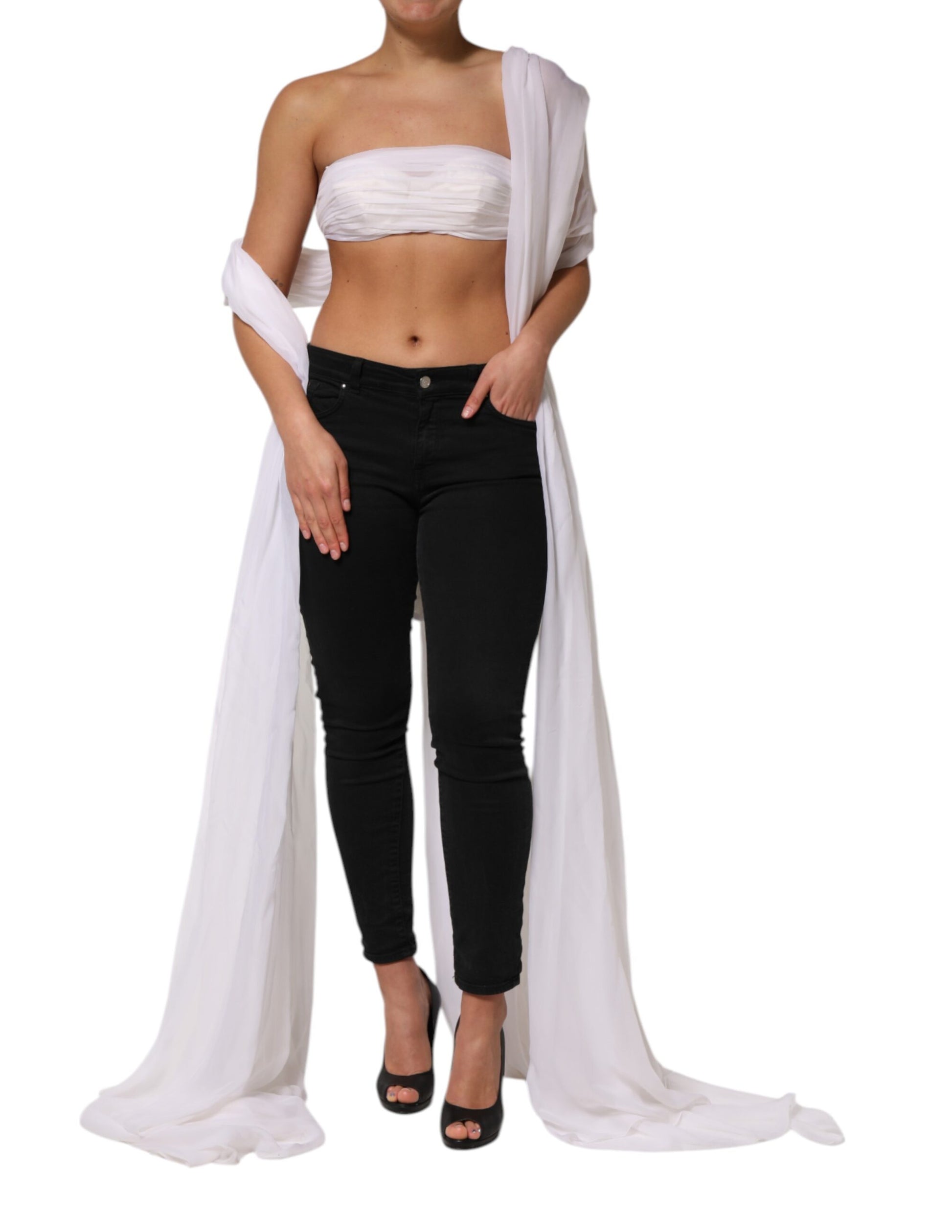 White Bustier Corset Cropped Chiffon Top
