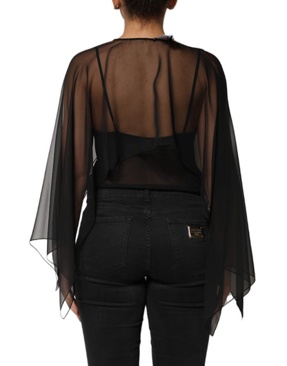 Black See Through Silk Chiffon Lace Blouse Top