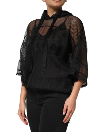 Black See Through Hooded Pullover Sweater