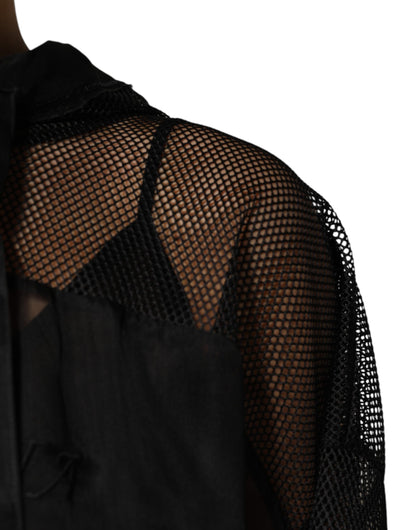 Black See Through Hooded Pullover Sweater