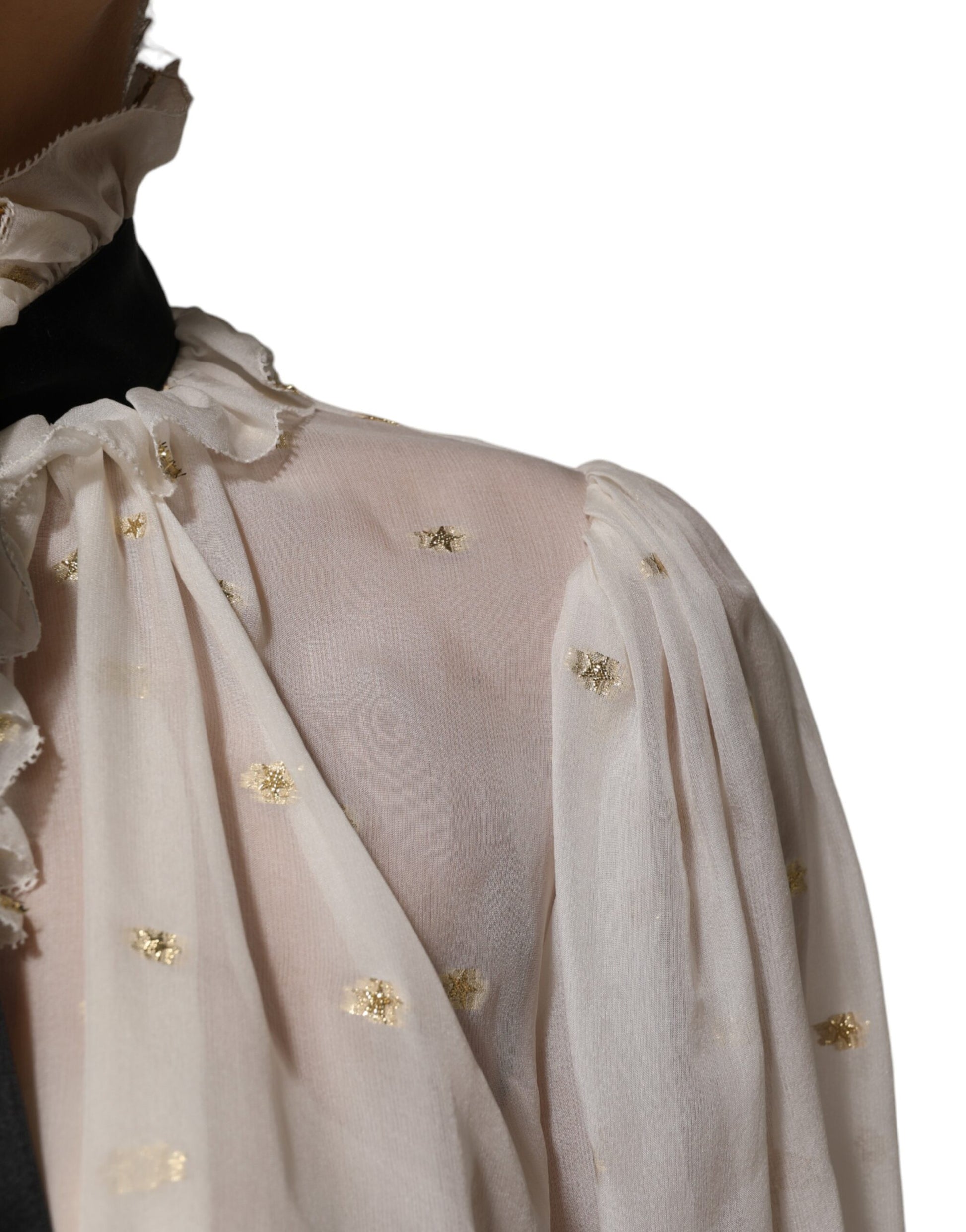 White Black Silk Long Sleeve Ascot Collar Top