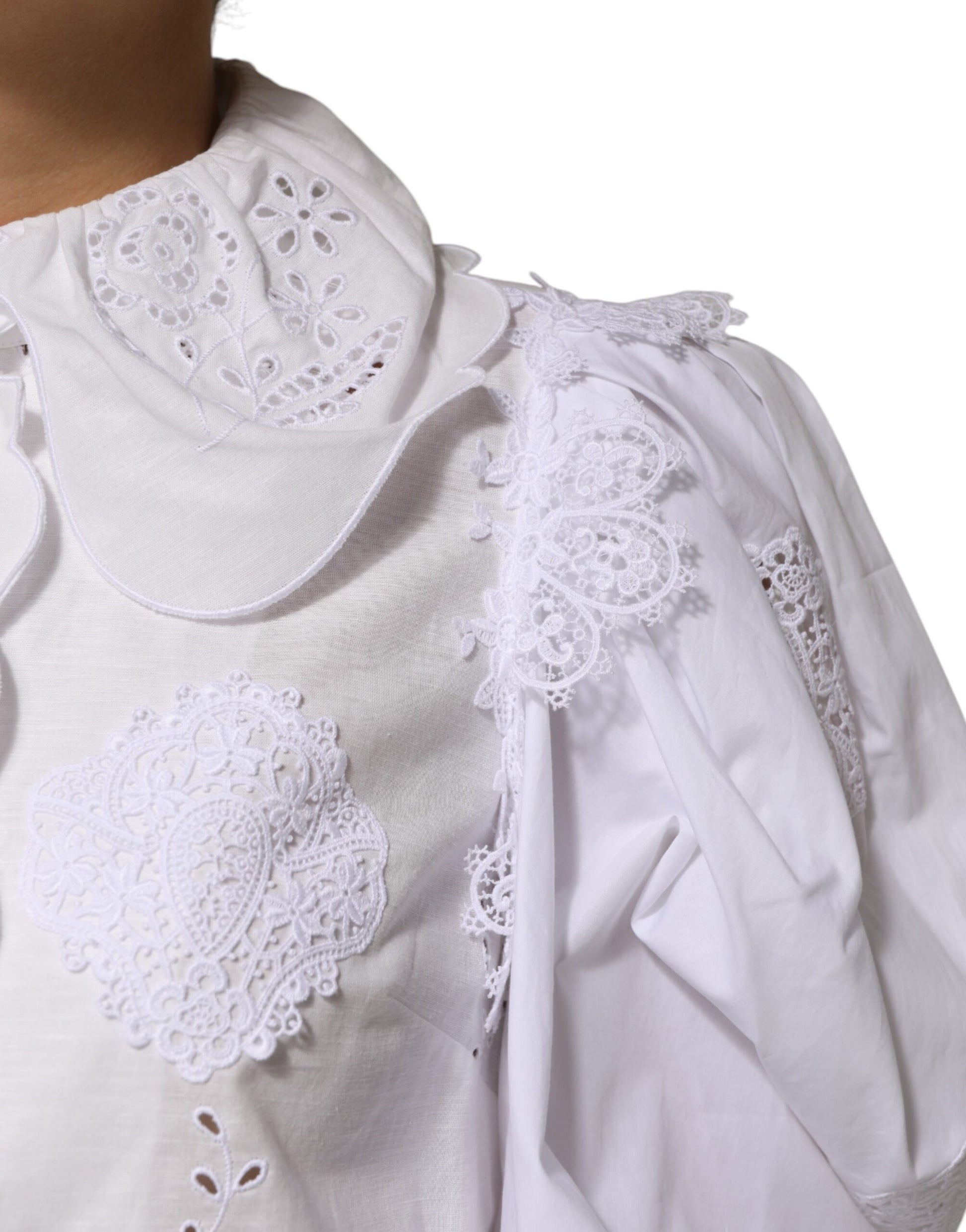 White Ruffled Lace Embellished Blouse Top