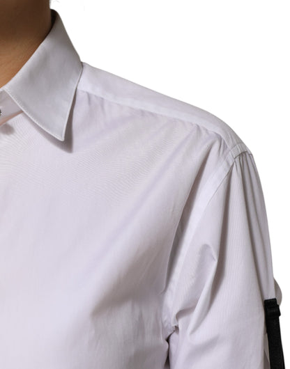 White Crystal Embellished Collared Shirt Top