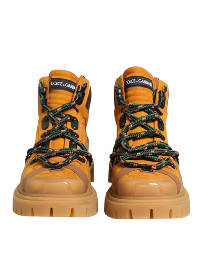 Orange Lace Up Trekking Ankle Boots Shoes