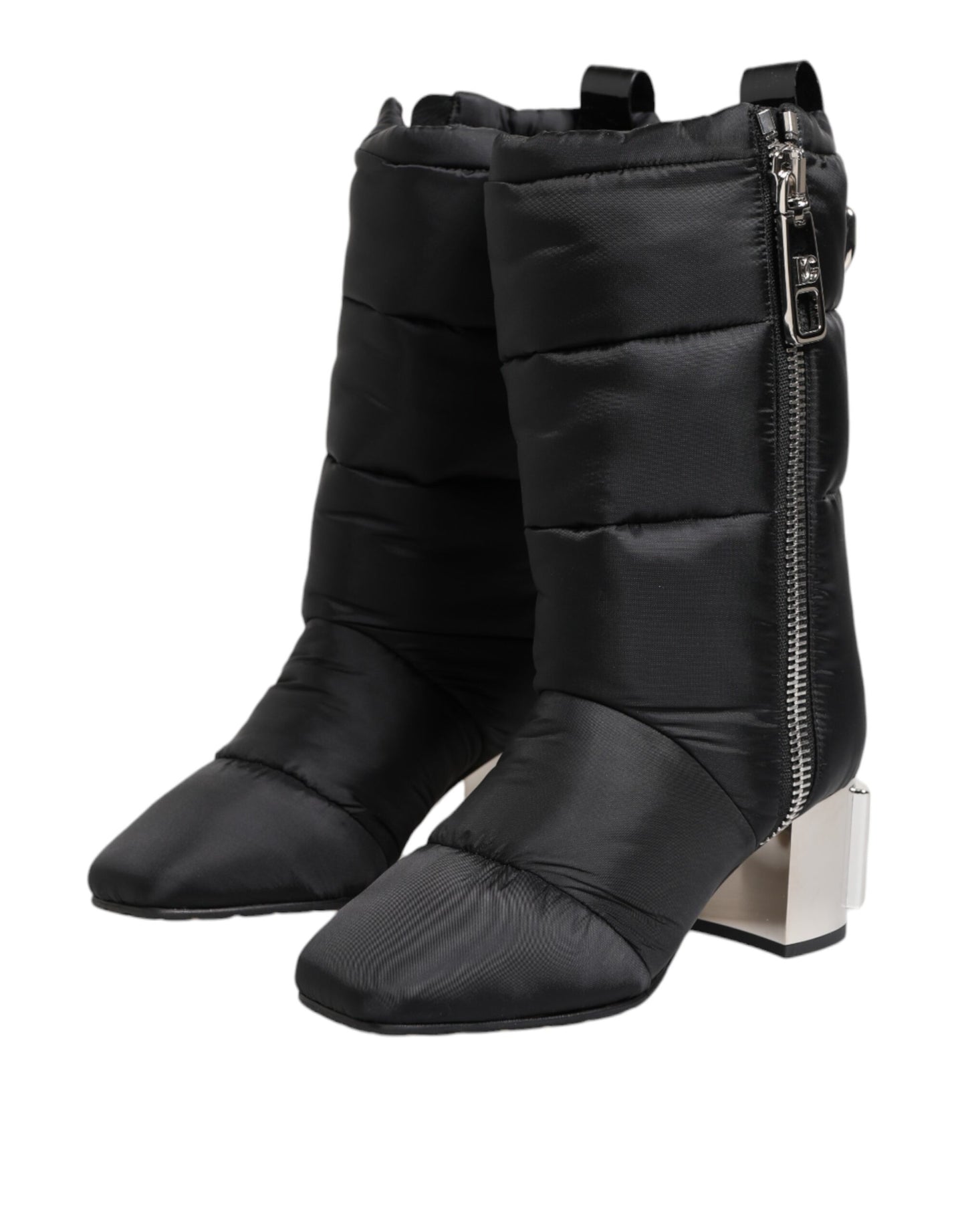 Black Padded Mid Calf Logo Heel Boots Shoes