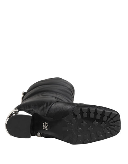 Black Padded Mid Calf Logo Heel Boots Shoes