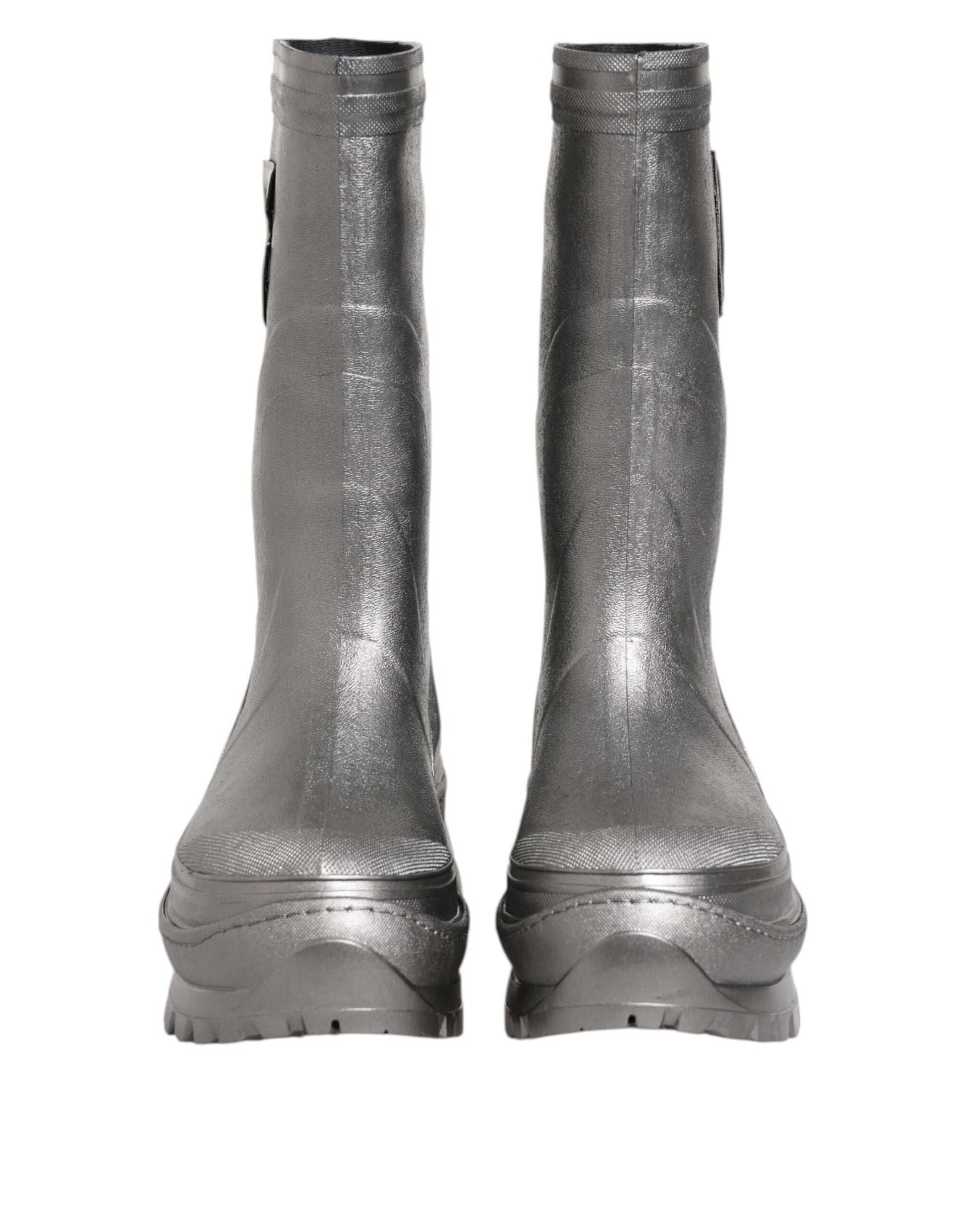 Metallic Silver Pull On Rain Boots Shoes