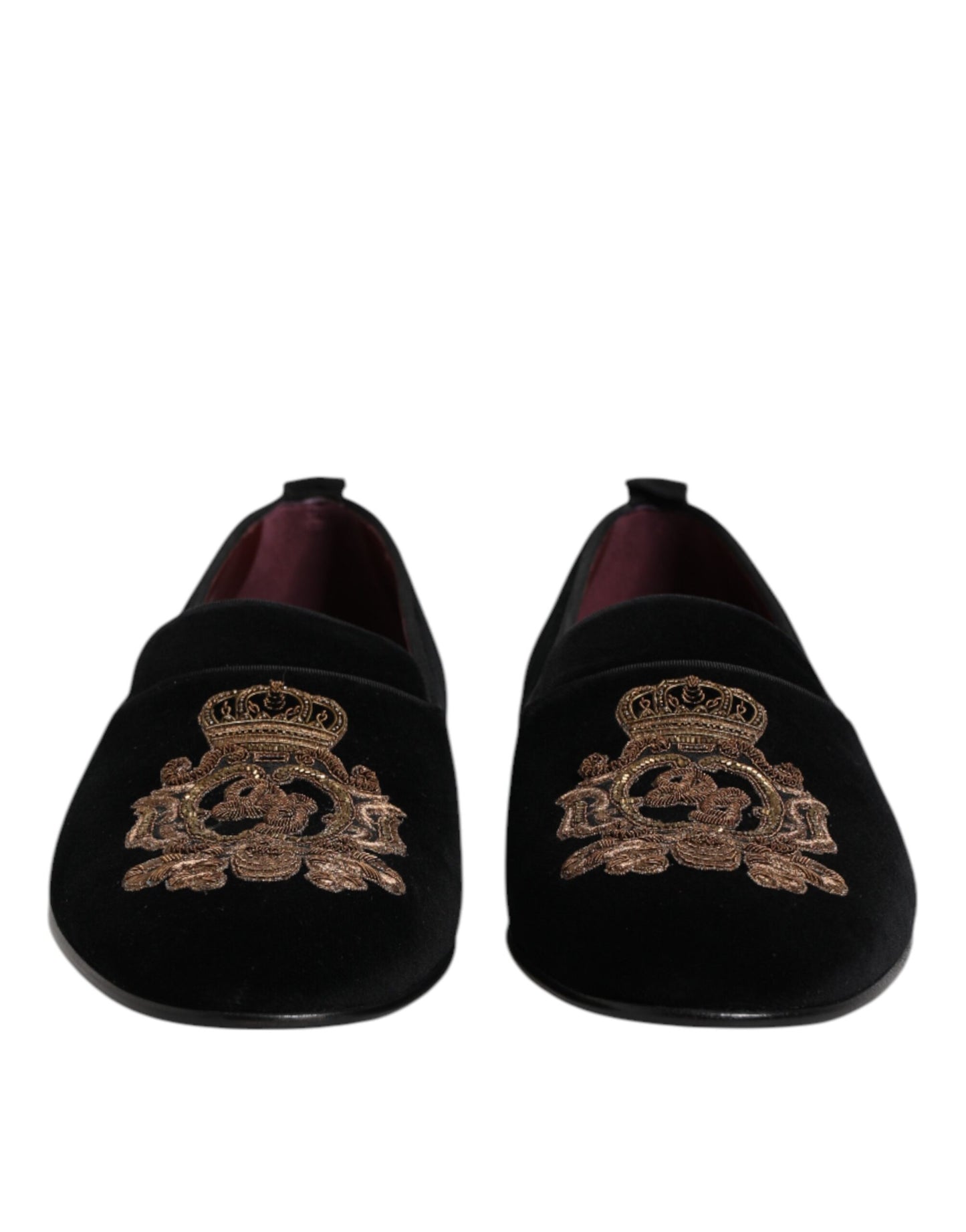 Black Velvet Gold Crown Mens Loafers Shoes