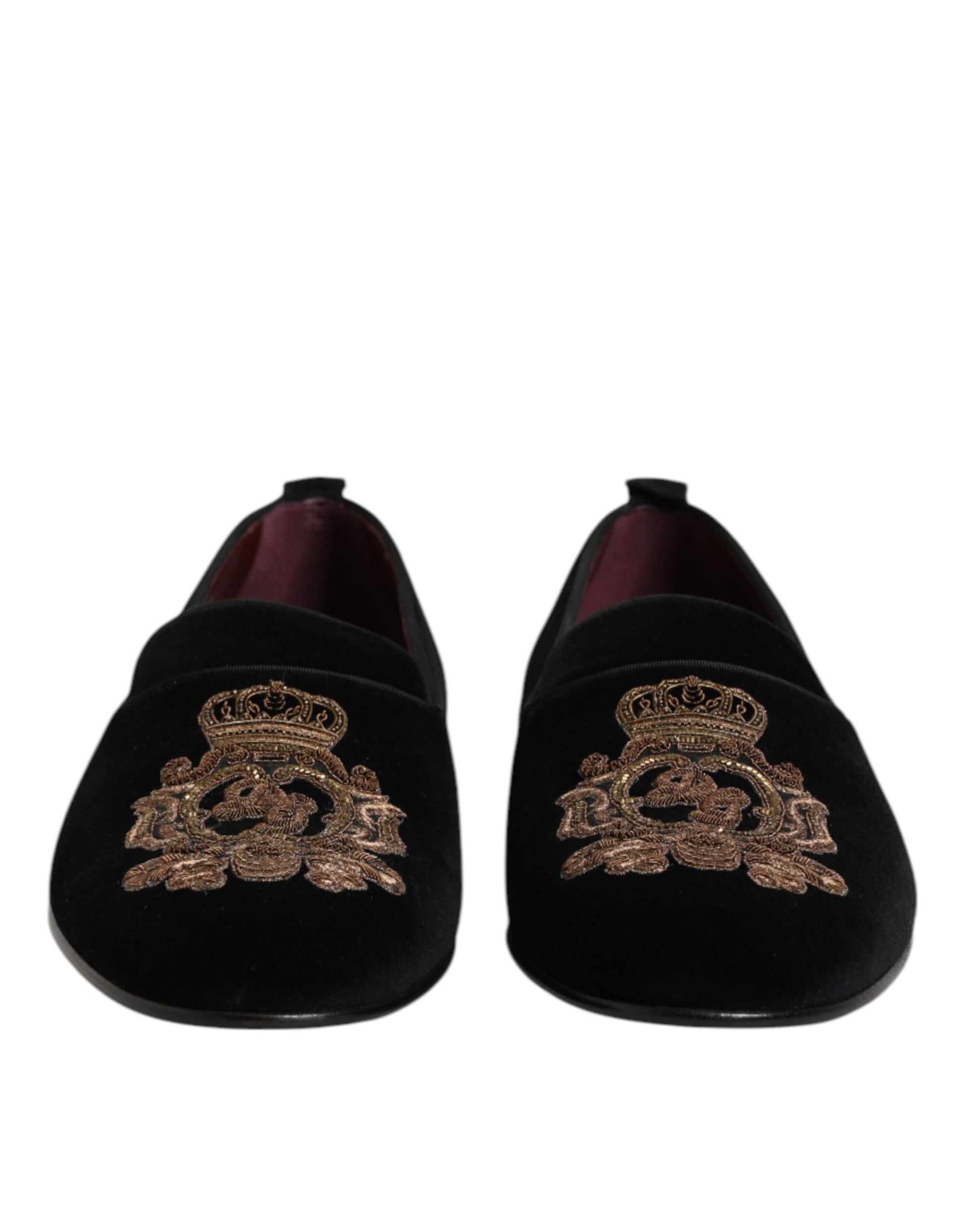 Black Velvet Gold Crown Mens Loafers Shoes