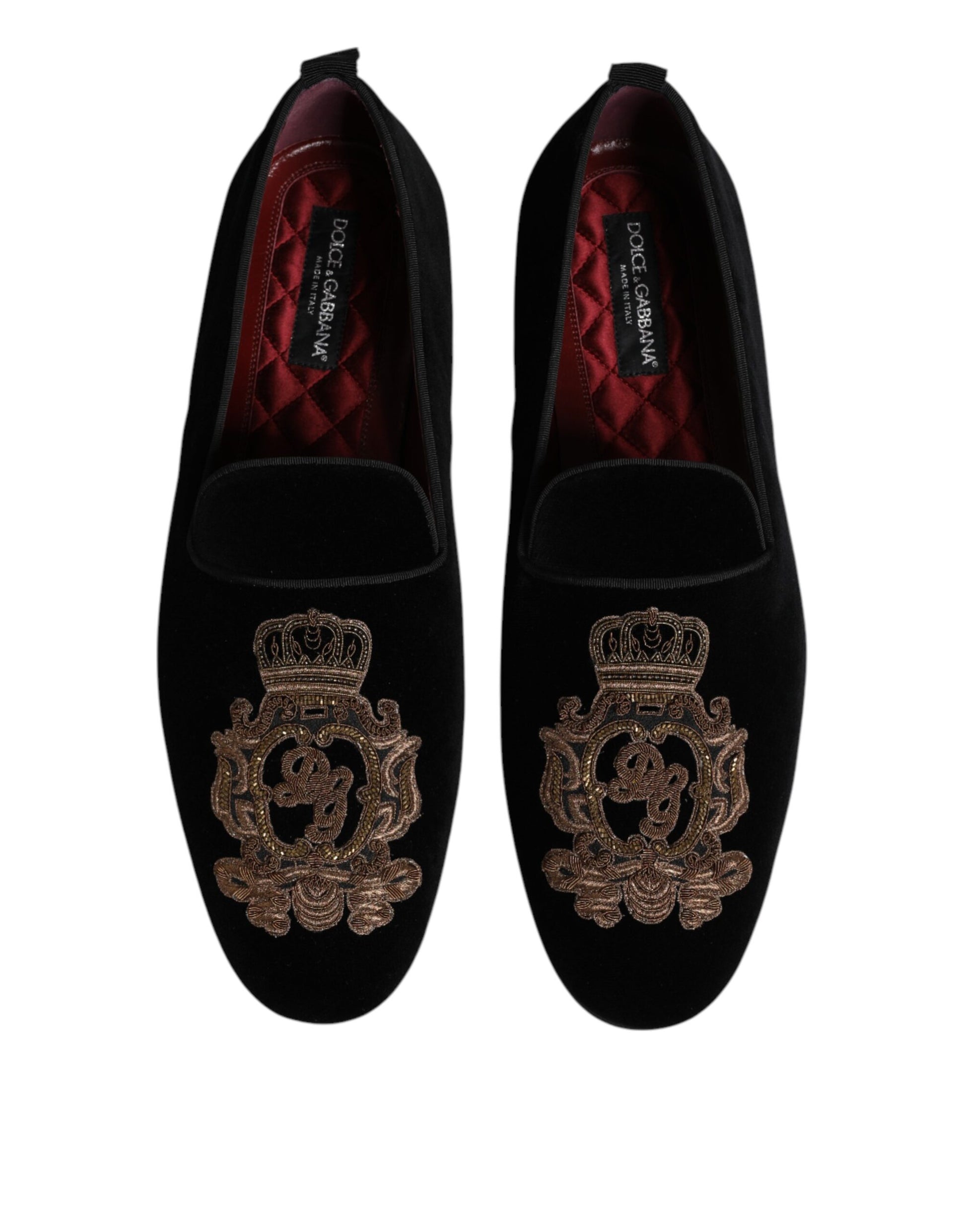 Black Velvet Gold Crown Mens Loafers Shoes