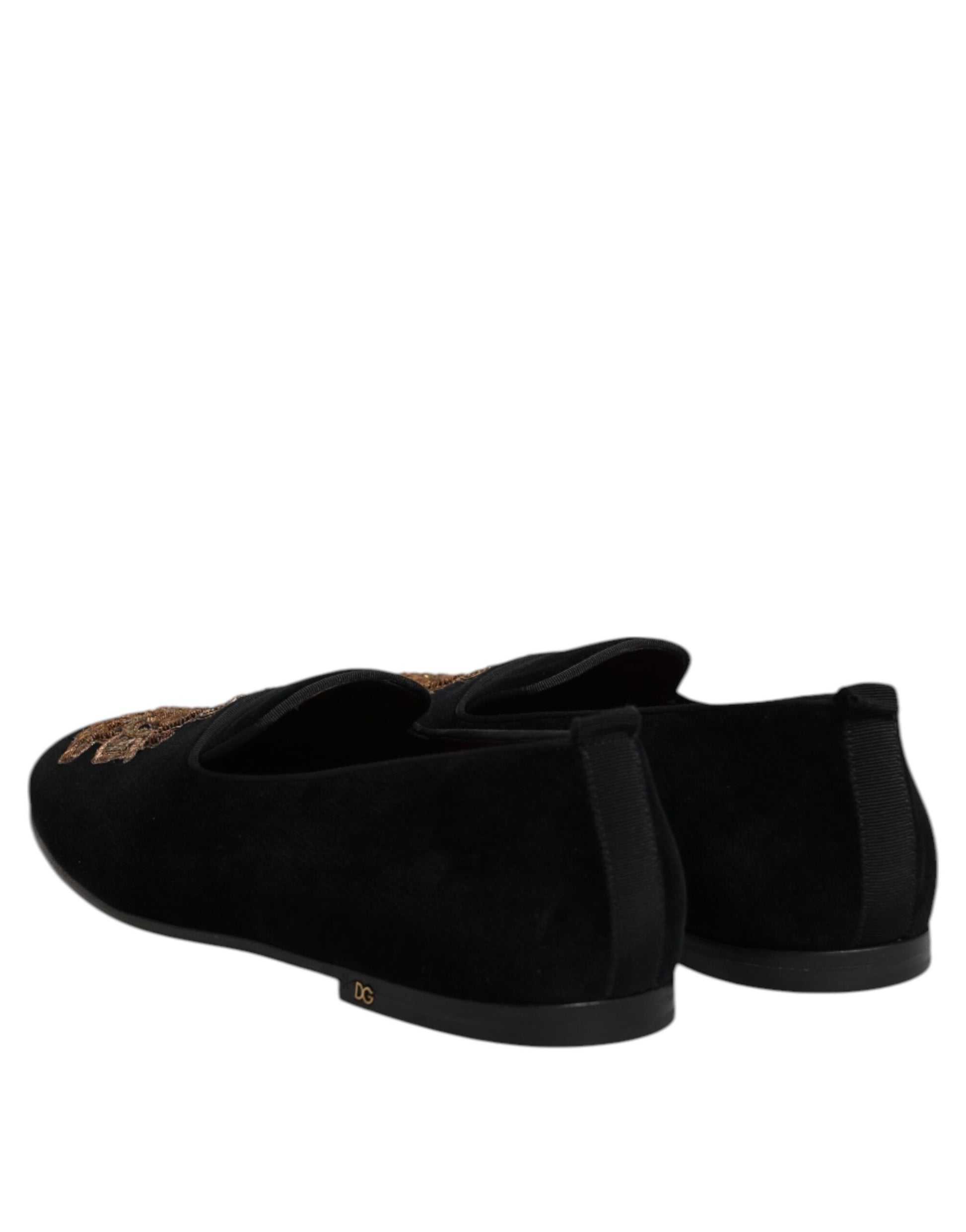 Black Velvet Gold Crown Mens Loafers Shoes