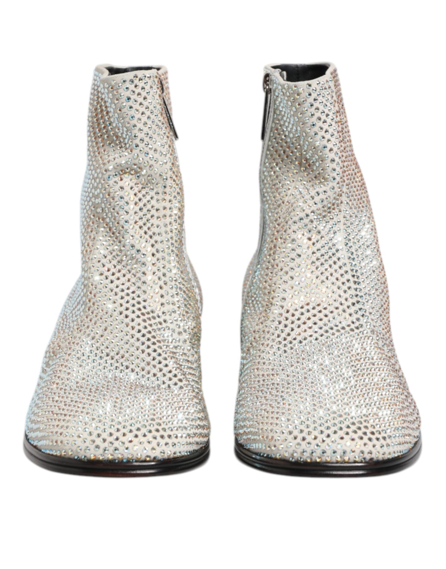 White Strass DG Logo Heels Ankle Boots Shoes