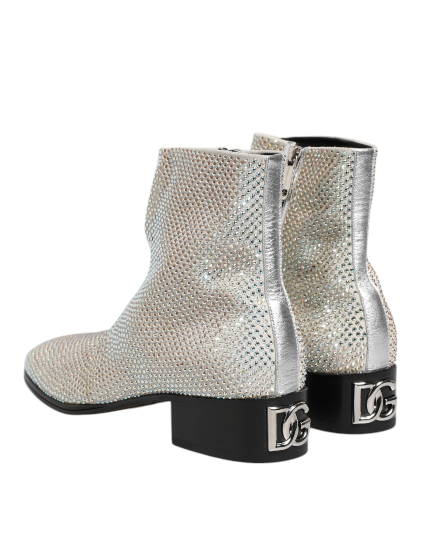 White Strass DG Logo Heels Ankle Boots Shoes