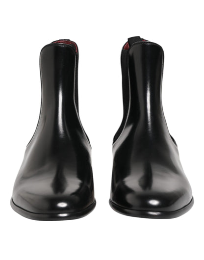 Black Chelsea Slip On Mid Calf Boots Shoes