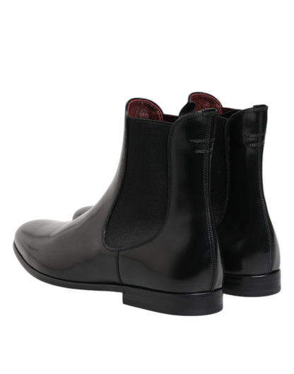 Black Chelsea Slip On Mid Calf Boots Shoes