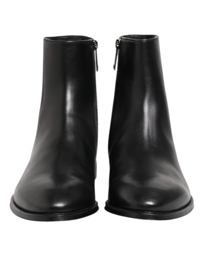 Black Leather Mid Calf Men Boots Shoes