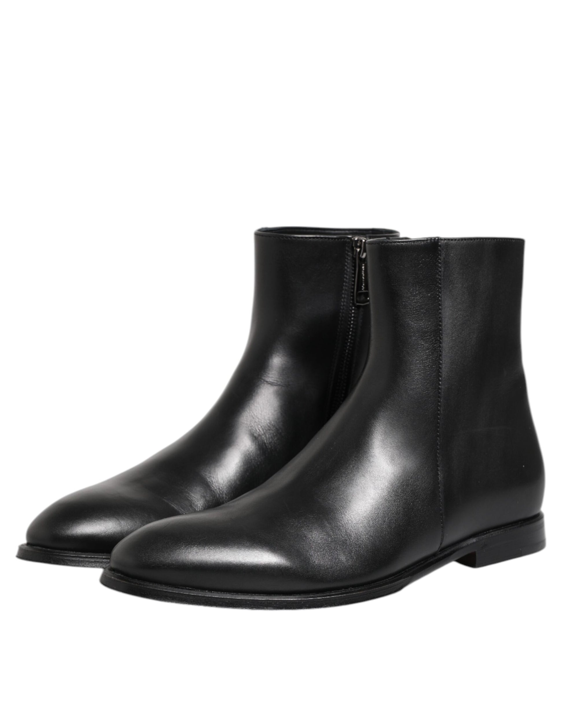 Black Leather Mid Calf Men Boots Shoes