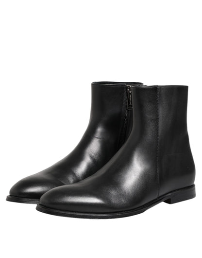 Black Leather Mid Calf Men Boots Shoes